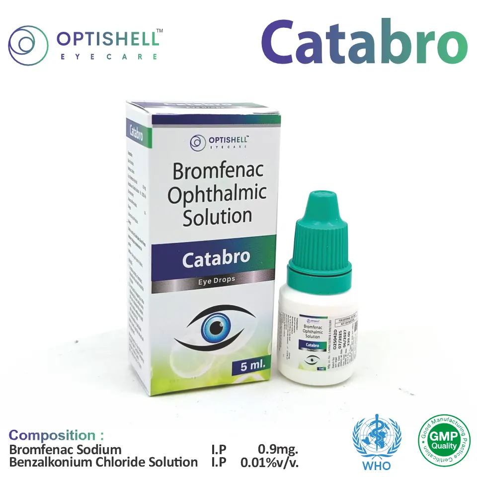 Bromfenac 0.9mg Eye Drops at Best Price in PCD Pharma Franchise for Nonsteroidal Anti-Inflammatory and Eye Pain, Inflammation Relief.
